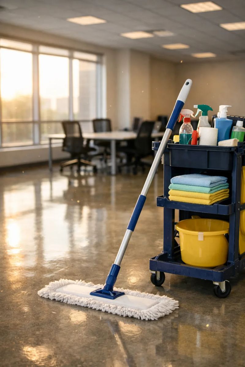 Pristinely clean kitchen interior with all surfaces gleaming after professional deep cleaning